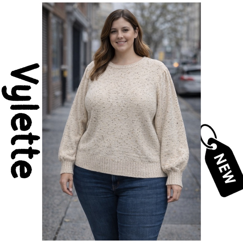 NWT Vylette Womens Sweater  Blush Pink Gold Metallic Puff Long Sleeve…